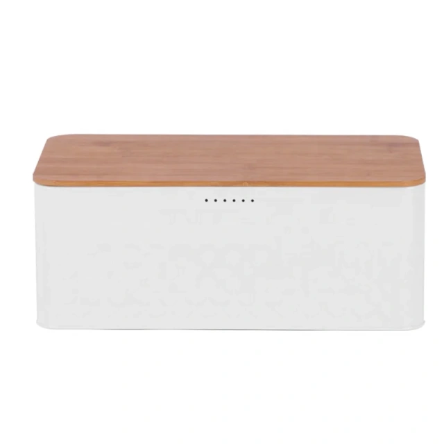 Air Hole Rectangle Bread Box and Storage With Wooden Lid  for Kitchen  Countertop Food Storage