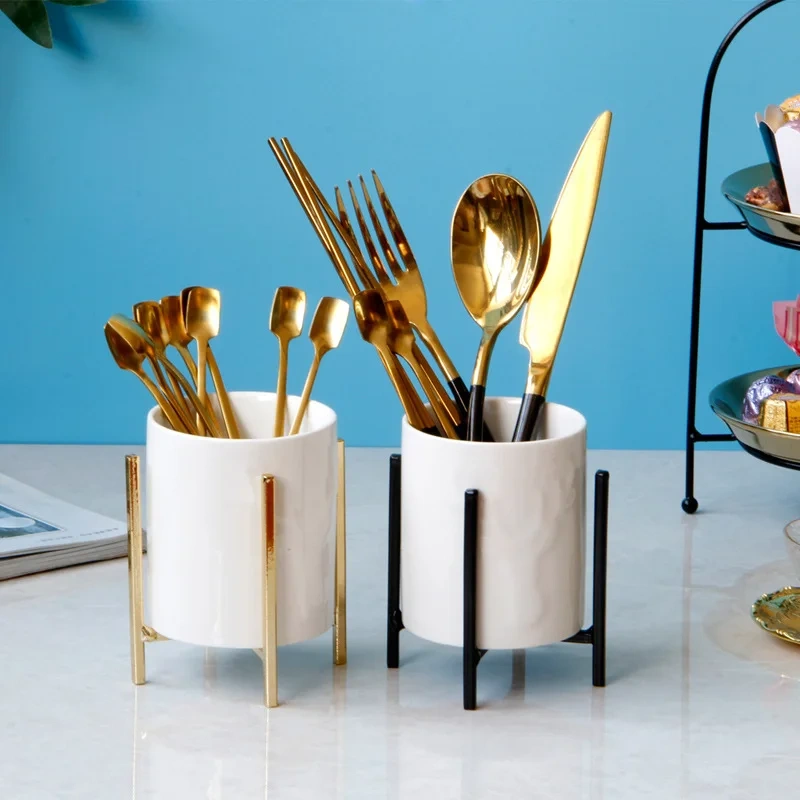 Tableware Cooking Kitchen Utensil Kitchen Tools Storage Container Chopsticks Knife and Fork Spoon Holder Wholesale Ceramic 2pcs