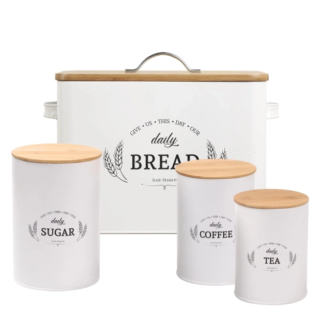 Bread Box for Kitchen Countertop Large Kitchen Canisters Set of 3 Coffee Tea Sugar Container Set Bread Box & Canisters