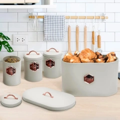 厨房台面面包盒，含 3 个咖啡、茶、糖罐套装，带 Cooper 标签