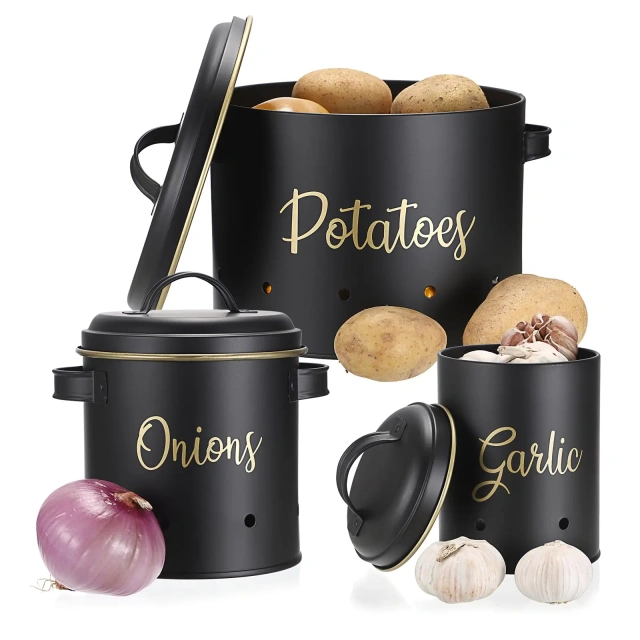Set of 3 Potato Onion Garlic Storage Bins Vegetable Containers Food Containers for Kitchen Potato Onion Storage Containers