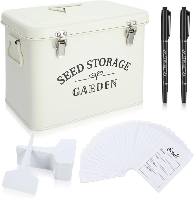Seed Storage Container Box with Lid Garden Seed Packet Storage Organizer Decorative with Dividers