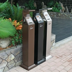 Galvanized Iron Outdoor Standing Ashtray Trash Can Metal Black Powder Coating Ashtray Luxury Sidewalk Ashtray for Public Area