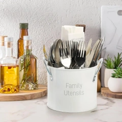 Vintage Utensil Holder 4 Compartment Metal Silverware Rotating Spatula Crock Cooking Utensil Organizer for Spoons Knives Forks