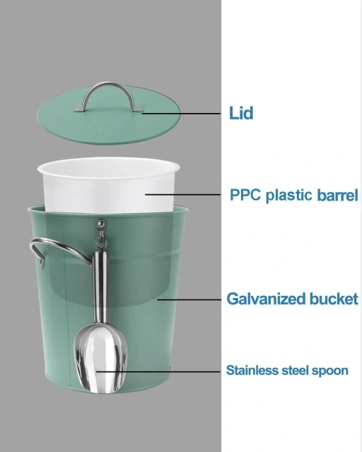 Factory Custom Ice Box Black Galvanized Ice Bucket with Lid and Scoop Double Layer Ice Bucket with Inner Bucket