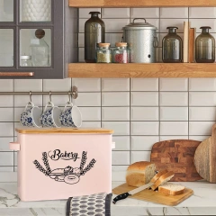 复古厨房食品储存容器盒粉末涂层面包密封储物盒金属面包箱带竹盖纸盒铁盒