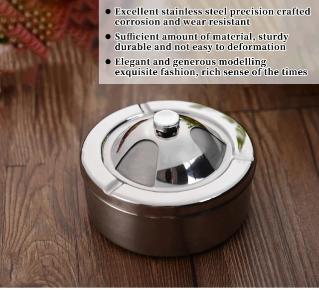 Customized Household Round Press Thickened Stainless Steel Desktop Ashtray