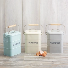 带木炭过滤器的厨房垃圾桶镀锌铁食物垃圾桶堆肥桶带木柄