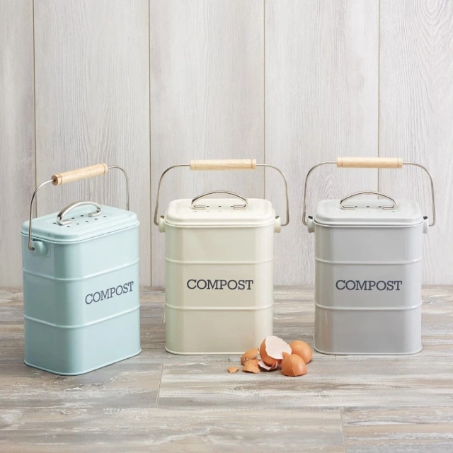 带木炭过滤器的厨房垃圾桶镀锌铁食物垃圾桶堆肥桶带木柄