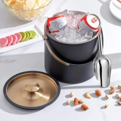 Black Ice Bucket with Lid and Tong Double Walled Ice Cube Bucket for Cocktail Bar Stainless Steel Insulated Ice Buckets