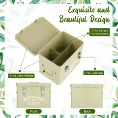 Seed Storage Organizer Metal Seed Saving Box with Lid, 3 Compartments Box with Safety Locks