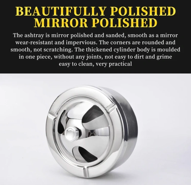 Customized Household Round Press Thickened Stainless Steel Desktop Ashtray