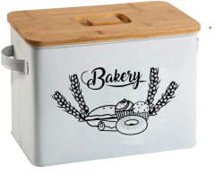 复古厨房食品储存容器盒粉末涂层面包密封储物盒金属面包箱带竹盖纸盒铁盒