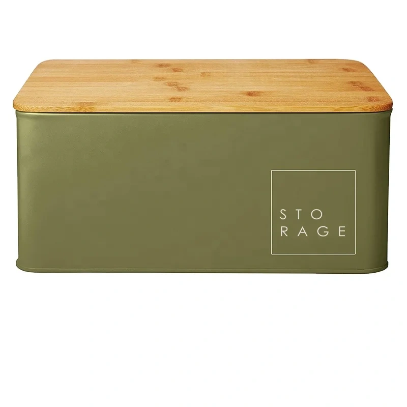 White Bread Tin with Bamboo Lid for Kitchen Vintage Design Cake Box Food Storage Bread Bin Container