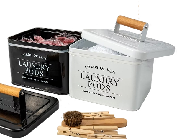 Laundry Room Storage Box with Lid Metal Laundry Dryer Sheet Dispenser Laundry Pods Container with Dryer Sheet Holder