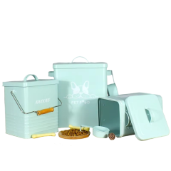 Custom Large Capacity Moisture-proof Sealed Metal Pet Food Storage Box with Scoop Dog Storage Bucket With Lid