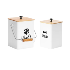 Coated Carbon Metal Storage Cat Treat Canister Dog Treat Tins Tight Fitting Wood Lids Pet Food Treats Containers Set with Scoop