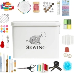 金属缝纫盒，缝纫工具包收纳盒，带可拆卸托盘，用于存放剪刀、线、大头针、针和夹子