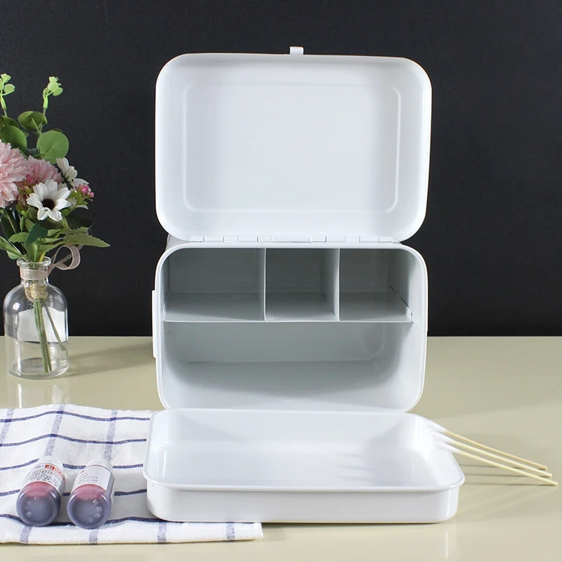 急救箱整理器，用于药品储存和家居装饰，带盖子和可拆卸托盘，急救箱金属医疗箱