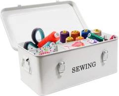 Metal Sewing Kit Storage and Organizer with Compartments Vintage Sewing Box