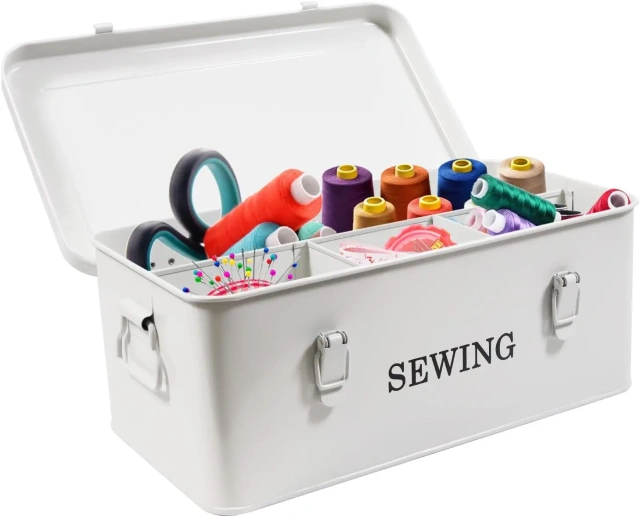 Metal Sewing Kit Storage and Organizer with Compartments Vintage Sewing Box