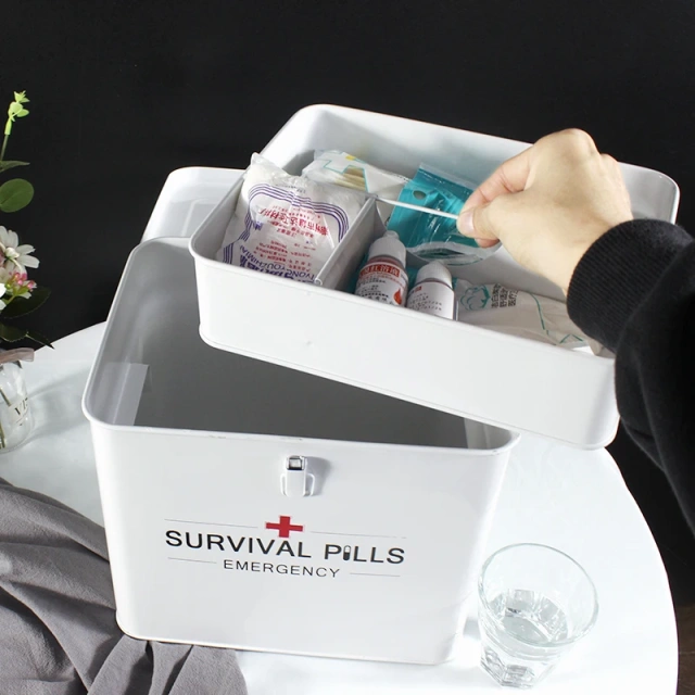 Metal First Aid Medicine Lockable Storage Double Layer Storage Boxes and Storage Containers