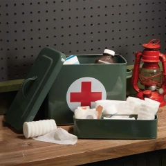 Metal Medical Box First Aid Storage Box Container Bins with Removable Tray