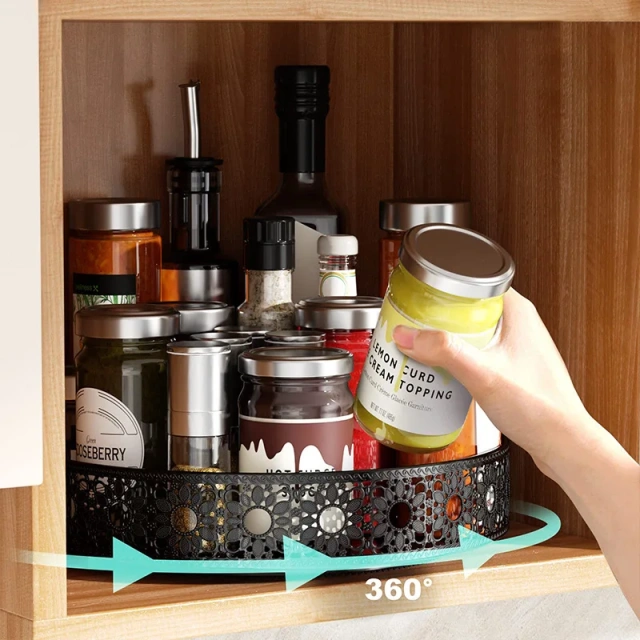 Household Metal Turntable Storage Rack Holders Rotating Spice Rack for Kitchen Bathroom Pantry