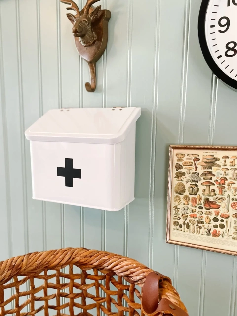 Modern Farmhouse Home Organization First Aid Kit Wall Mounted Metal First Aid Box