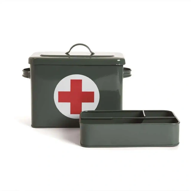Metal Medical Box First Aid Storage Box Container Bins with Removable Tray