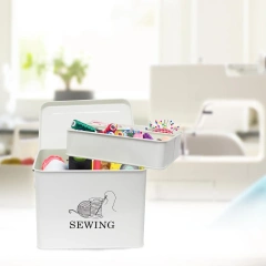 金属缝纫盒，缝纫工具包收纳盒，带可拆卸托盘，用于存放剪刀、线、大头针、针和夹子