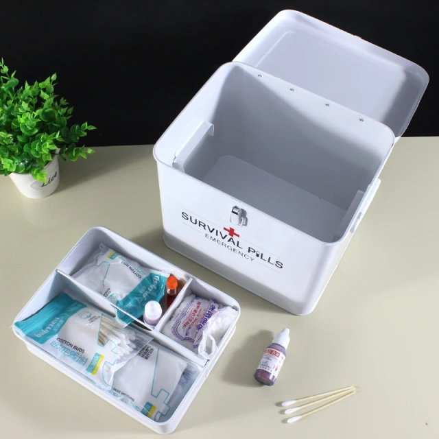 Metal First Aid Medicine Lockable Storage Double Layer Storage Boxes and Storage Containers