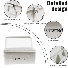 Metal Sewing Kit Storage and Organizer with Compartments Vintage Sewing Box