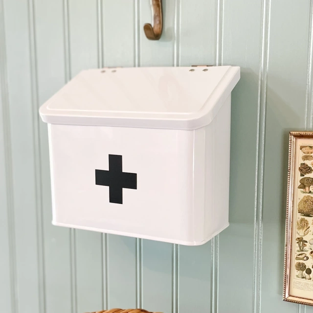 Modern Farmhouse Home Organization First Aid Kit Wall Mounted Metal First Aid Box