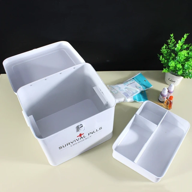 Metal First Aid Medicine Lockable Storage Double Layer Storage Boxes and Storage Containers