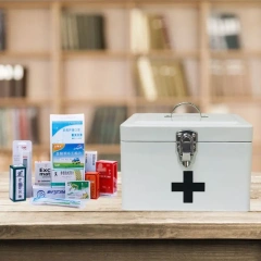 Wholesale Double Layer First Aid Kit Tin Removable Tray Medicine Safety Storage Metal First Aid Box for Home