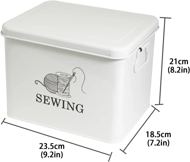 金属缝纫盒，缝纫工具包收纳盒，带可拆卸托盘，用于存放剪刀、线、大头针、针和夹子