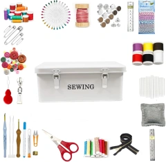 Metal Sewing Kit Storage and Organizer with Compartments Vintage Sewing Box