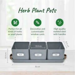 Decorative Herb Pots for Kitchen Windowsill Set of 3 Herb Planter Indoor With Tray Garden Herb Planter