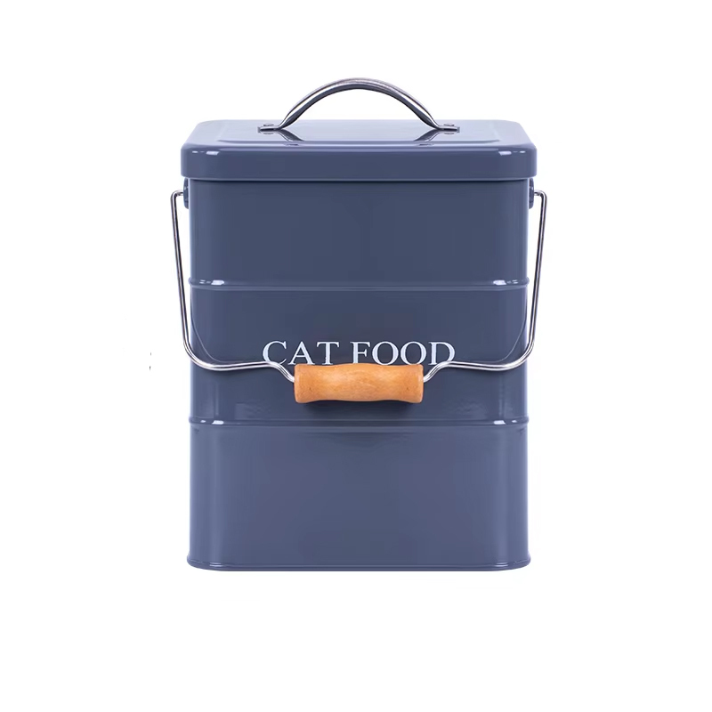 密封宠物食品储存容器（带勺）灰色猫粮储存桶样品时尚手柄桶