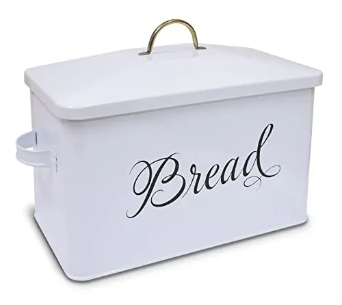 Farmhouse Bread Bin for Kitchen Countertop Large Capacity  Metal Bread Box with Side Handles Steel Bread Storage Container