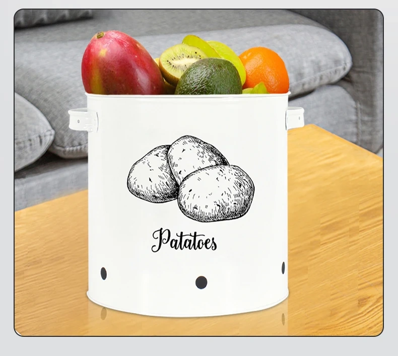 Galvanized Iron Vegetable Containers with Lid Kitchen Potato Onion Garlic Canister Storage Bucket