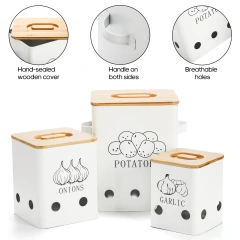 Factory Custom Metal Vegetable Bin Set Potato Onion Bin Set Stainless Steel Potato Storage Bin With Wooden Lid