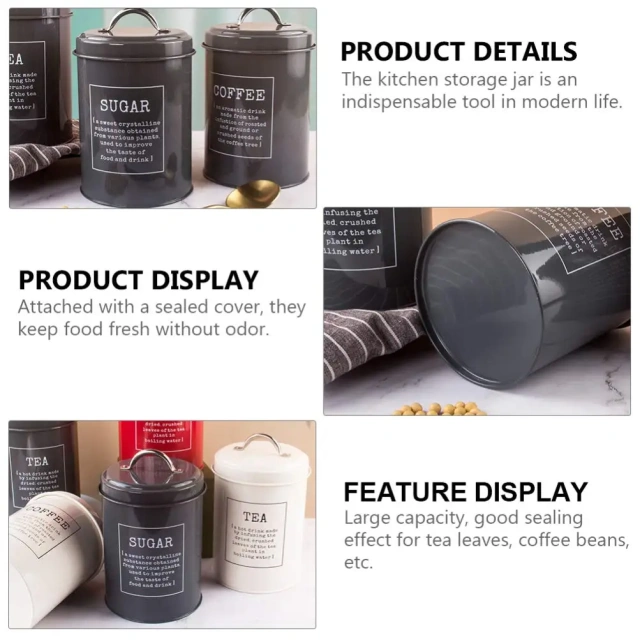 New Arrival Hot Selling Metal Luxury Canisters Kitchenware Decoration Sugar Coffee Tea Metal Canister Set