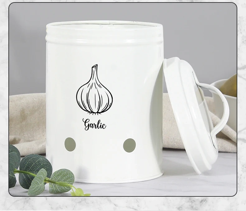 Galvanized Iron Vegetable Containers with Lid Kitchen Potato Onion Garlic Canister Storage Bucket