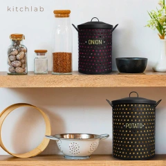 Factory Custom Black Galvanized Kitchen Storage Bins Potato Keeper Storage Container Set of 2 Potato and Onion Storage Bin