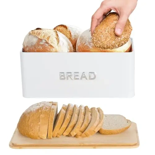 Farmhouse Bread Bin for Kitchen Countertop Large Capacity  Metal Bread Box with Side Handles Steel Bread Storage Container