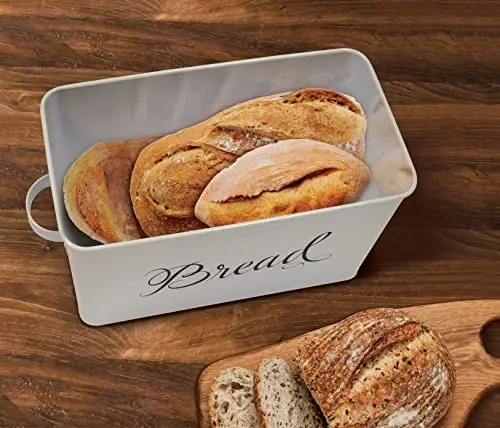 Farmhouse Bread Bin for Kitchen Countertop Large Capacity  Metal Bread Box with Side Handles Steel Bread Storage Container
