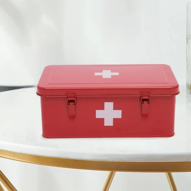 Metal Red Medicine Box Tin Custom Storage Box Safety Lock First Aid Empty Box for Home