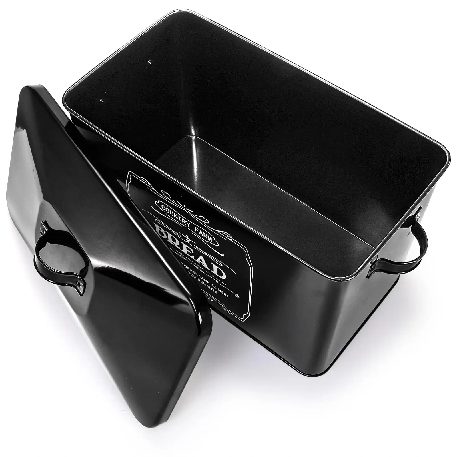 Kitchen Countertop Coffee Tea Sugar Canister and Large Black Farmhouse Metal Bread Box with 3 Kitchen Canisters Set